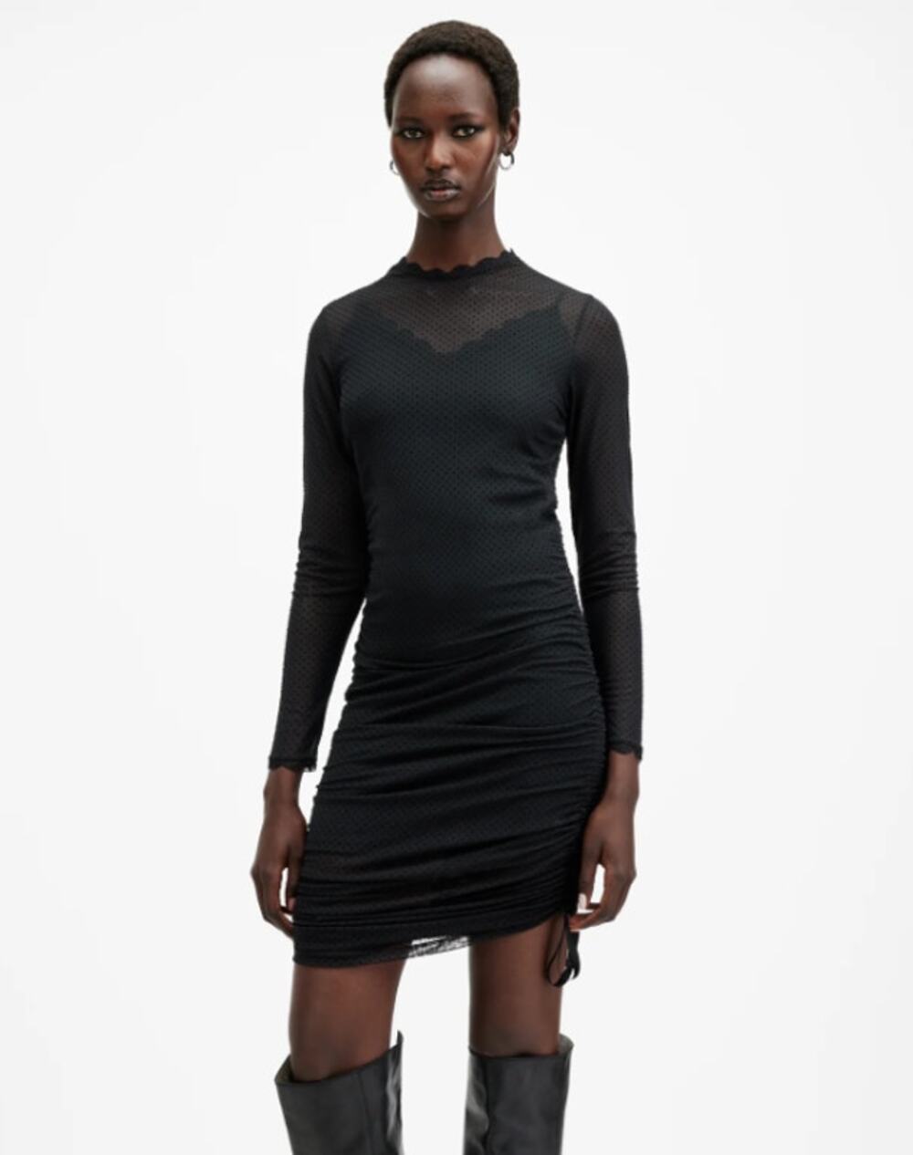 ALLSAINTS Women's Adara Polka Dot Lace Dress Size 4 Black Long Sleeve NWT